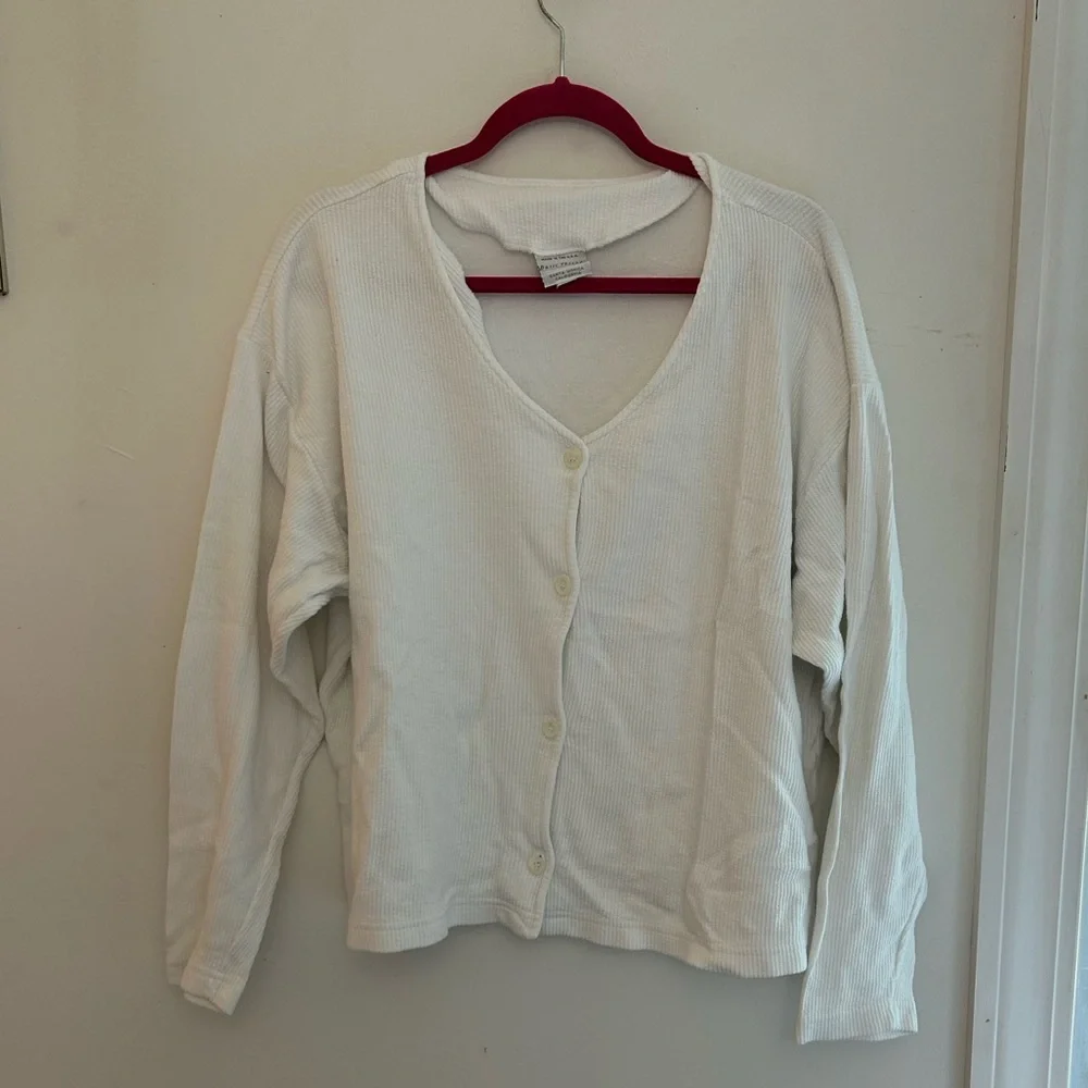 Basic Threads White Ribbed Button Down Knit - Picture 1 of 8